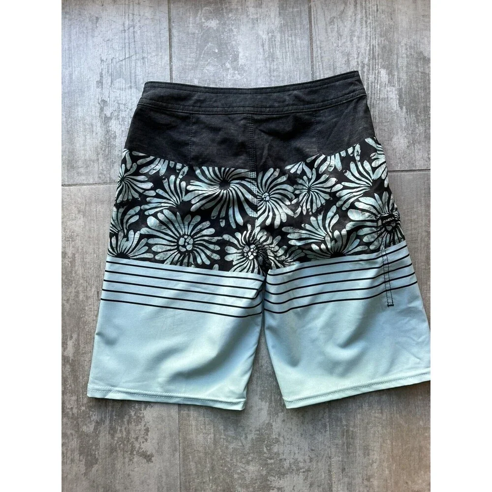 O'Neill Hyperfreak Heist Boardshorts Boys Mint Green Tropical Swim Trunks 23in 8